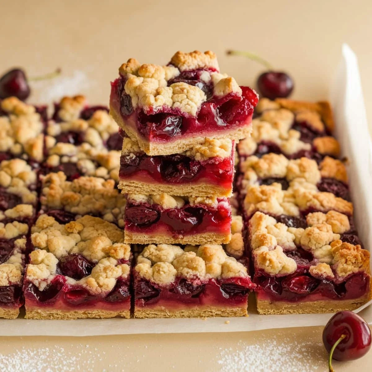 a stack of cherry pie bars