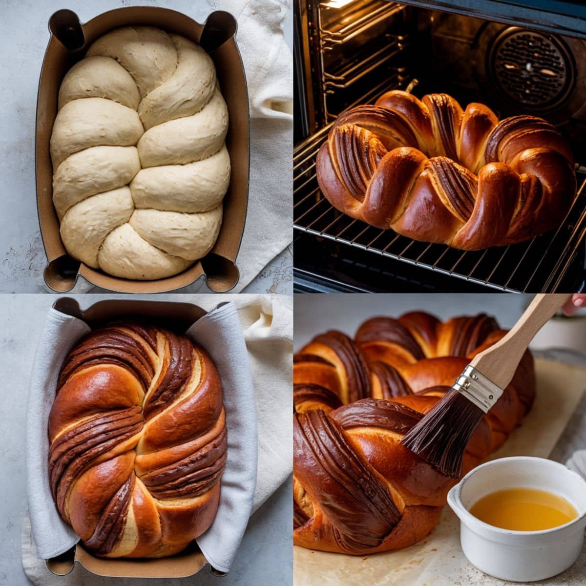 a collage of bread in a baking dish