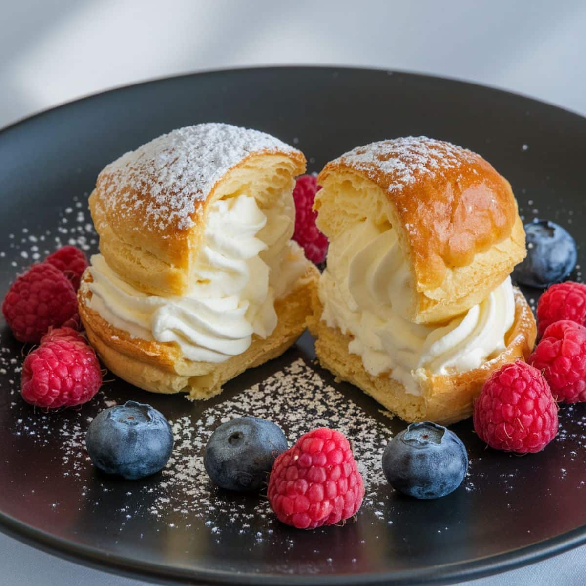 a plate of dessert with berries