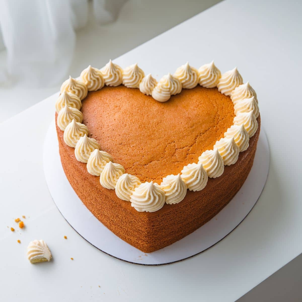 a heart shaped cake with white frosting