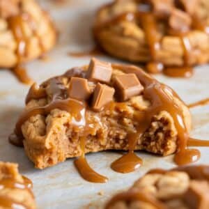 Soft caramel apple cookie with gooey caramel drizzle.