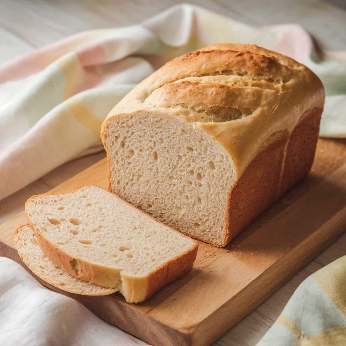 Homemade honey white bread with a soft, fluffy texture.