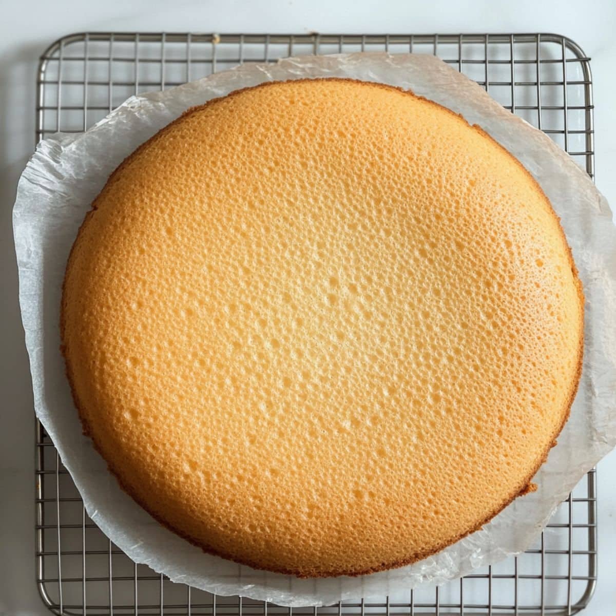 Cooling the sponge cake upside down on a wire rack	