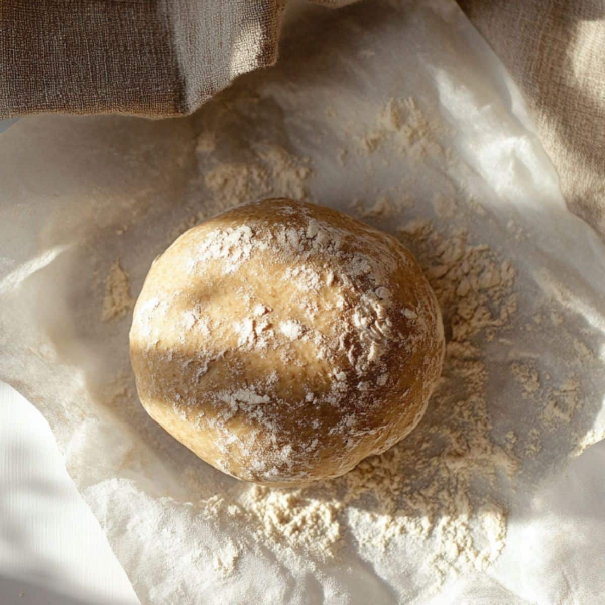 Dough shaped into a round loaf rising on parchment	
