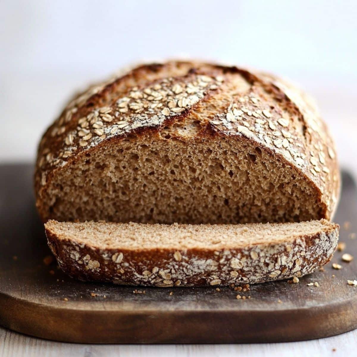 Sliced artisan whole wheat bread loaf