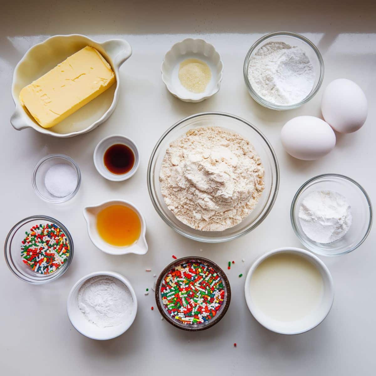 Ingredients laid out on a white counter	