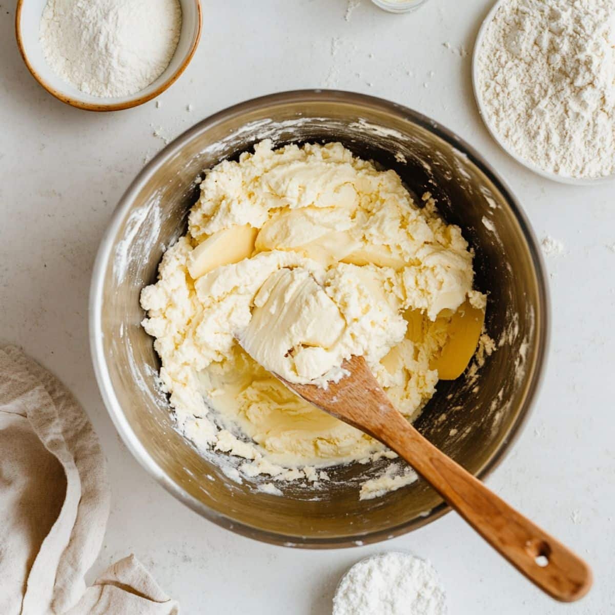 Mixing banana cookie dough in a bowl	