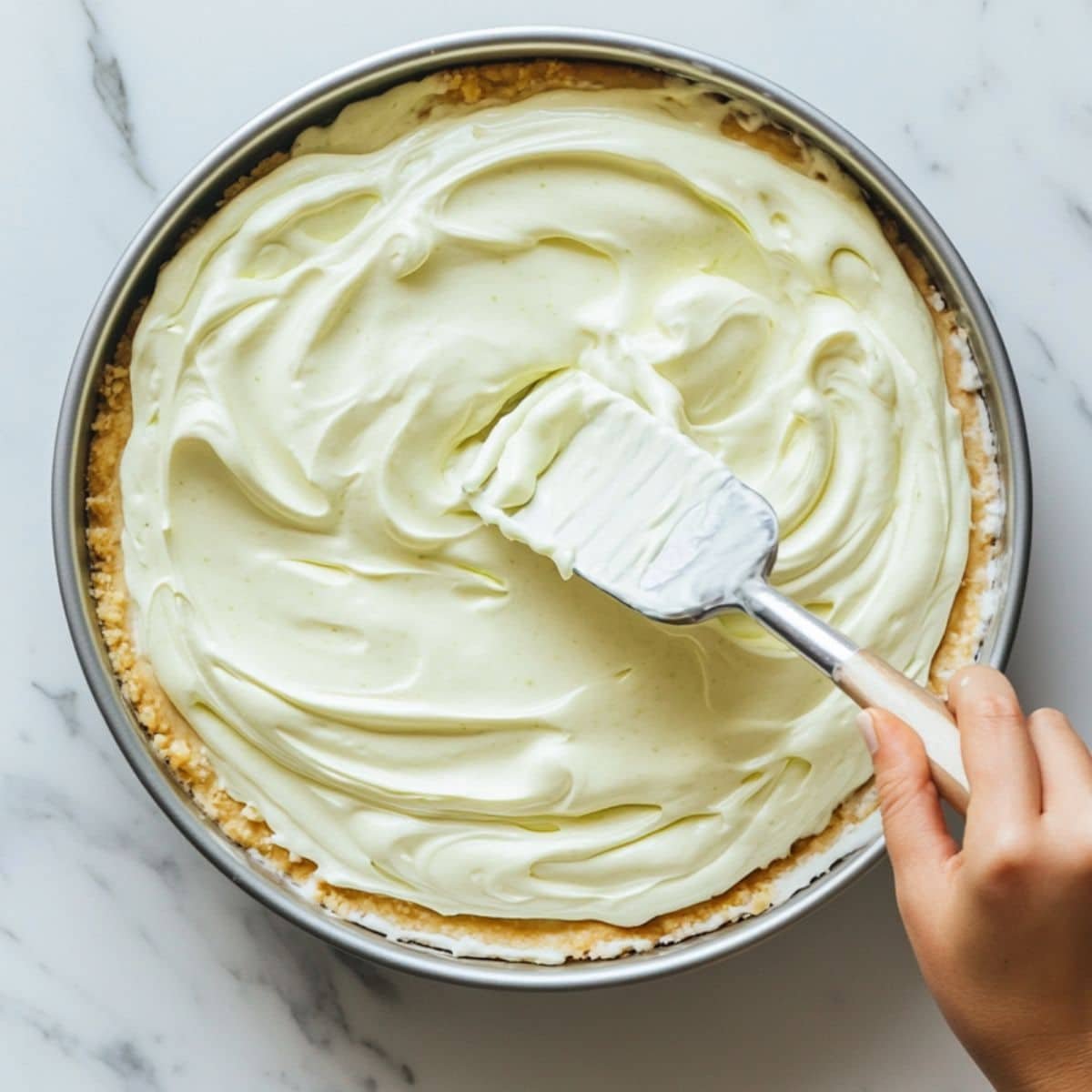 Pour the filling over the crust and refrigerate until firm.

