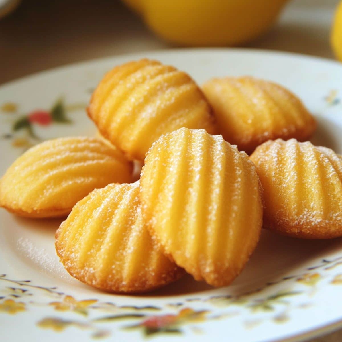 Close-up of homemade Lemon Madeleine Recipe on a white kitchen counter	