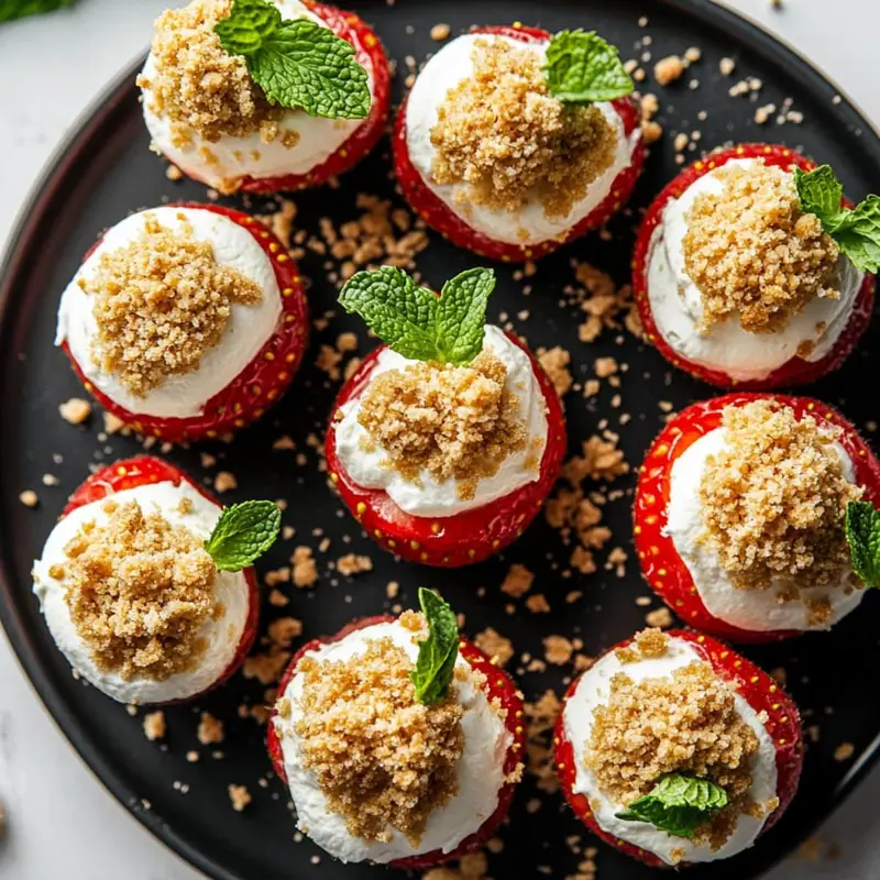 Featured image of homemade strawberry cheesecake bites with graham cracker topping	