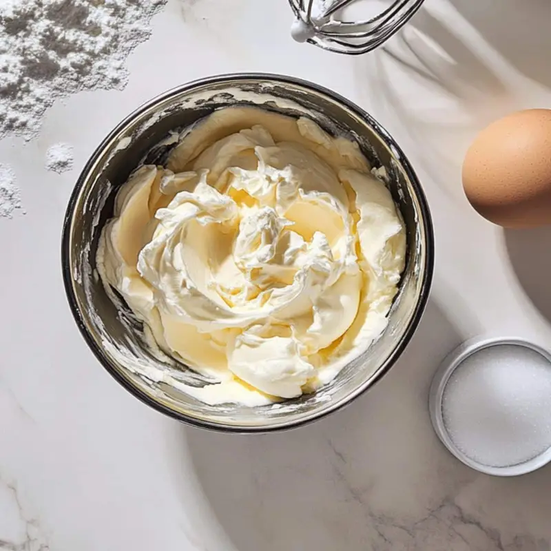 Egg whites being folded into chiffon cake batter with a spatula on a white kitchen counter.