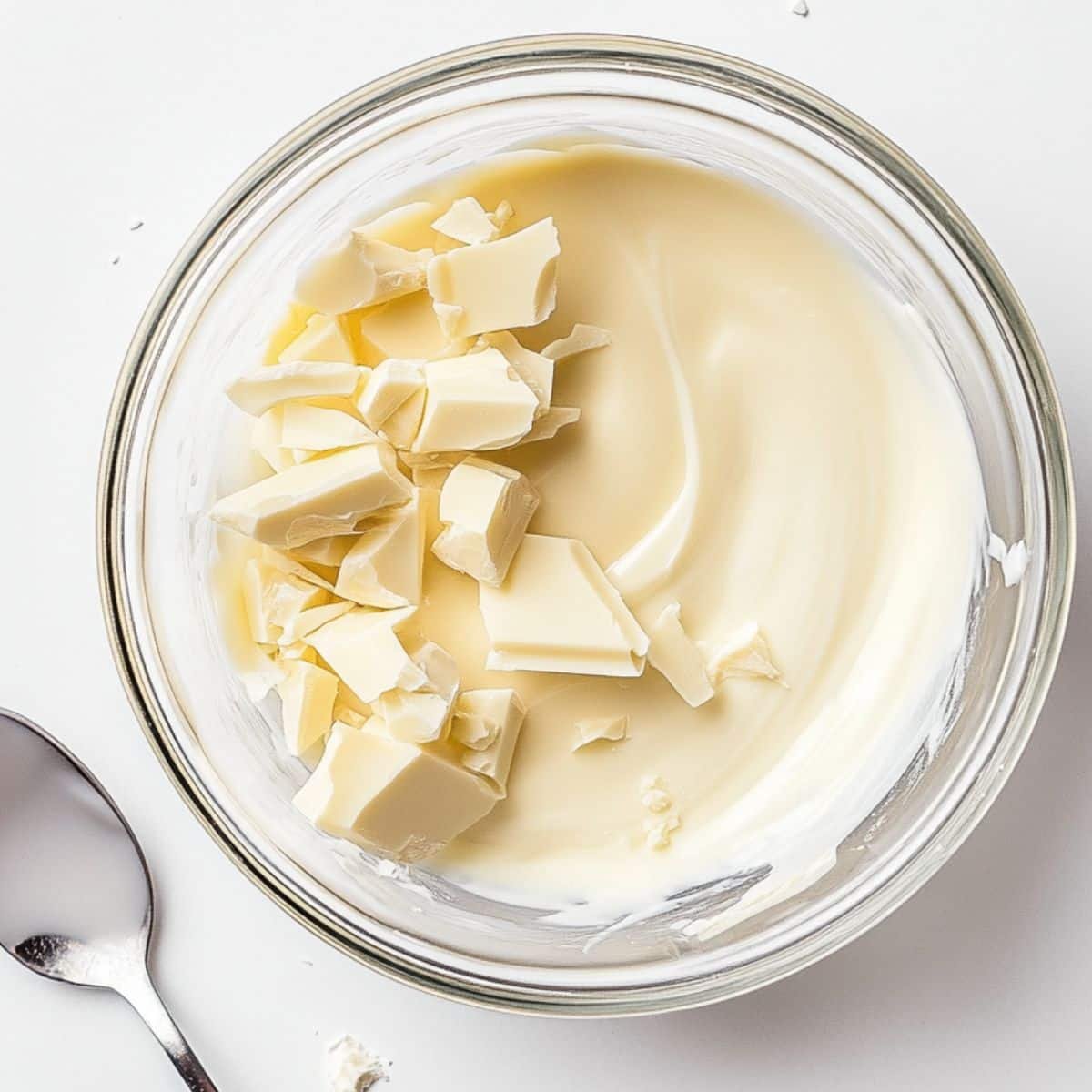 White chocolate melted in a microwave-safe bowl	