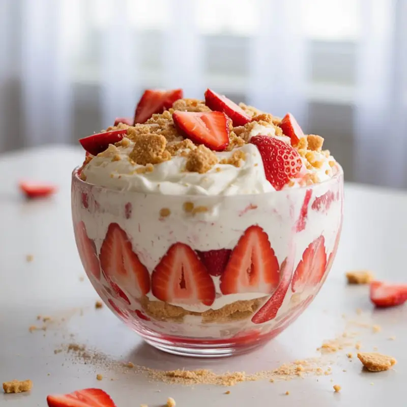 Assembling no-bake strawberry shortcake in a jar with layers	