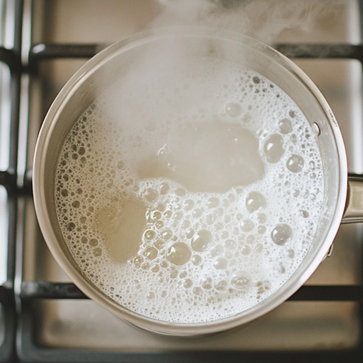 Boiling sugar syrup in saucepan with thermometer	