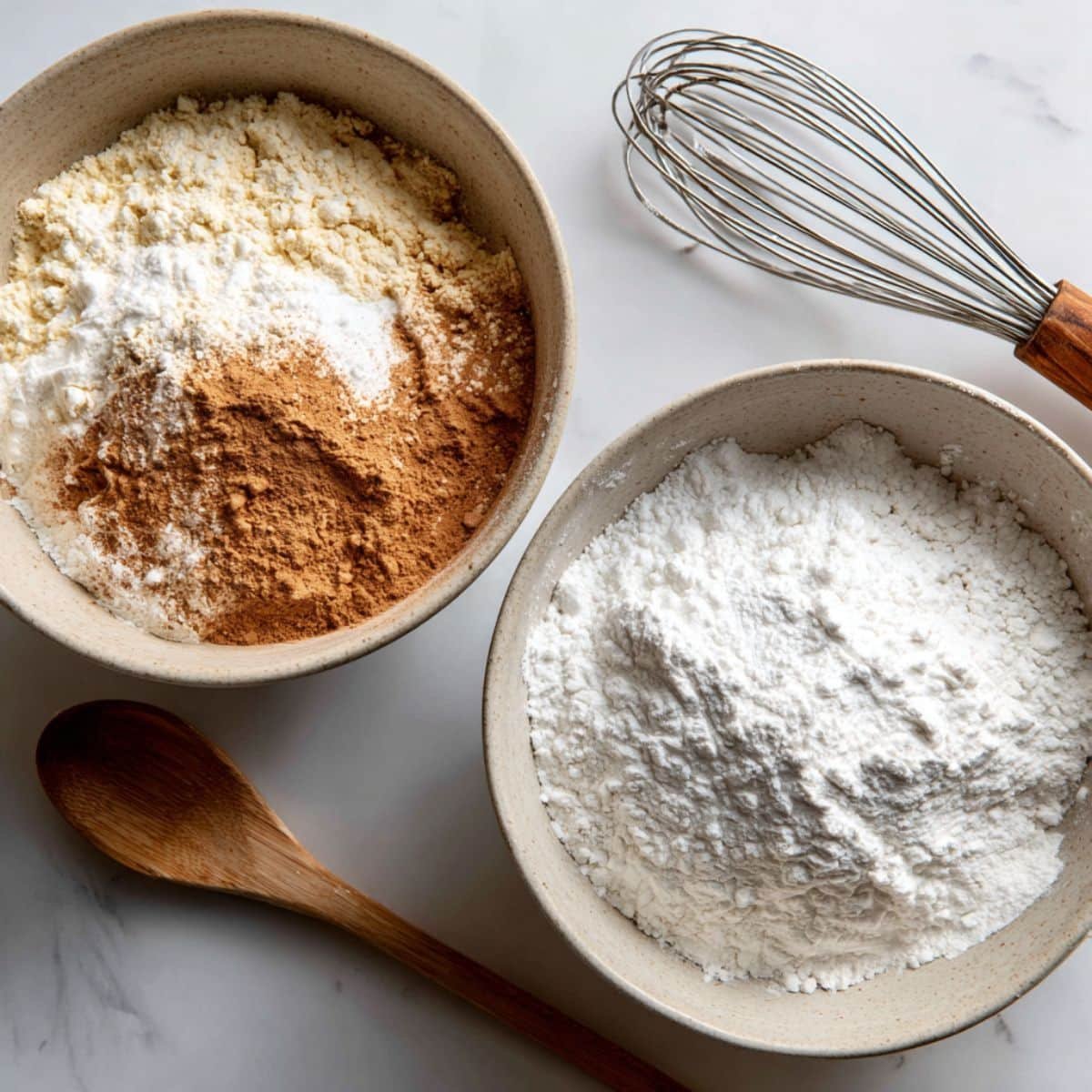 Wet and dry ingredients ready to be combined