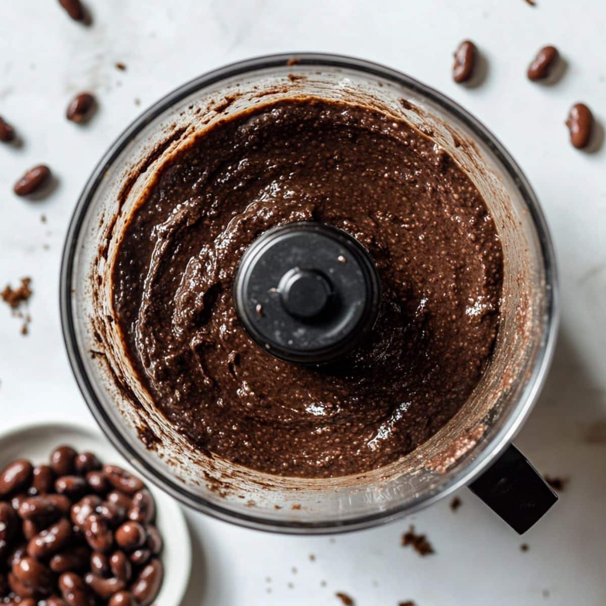 Smooth black bean batter in a food processor	