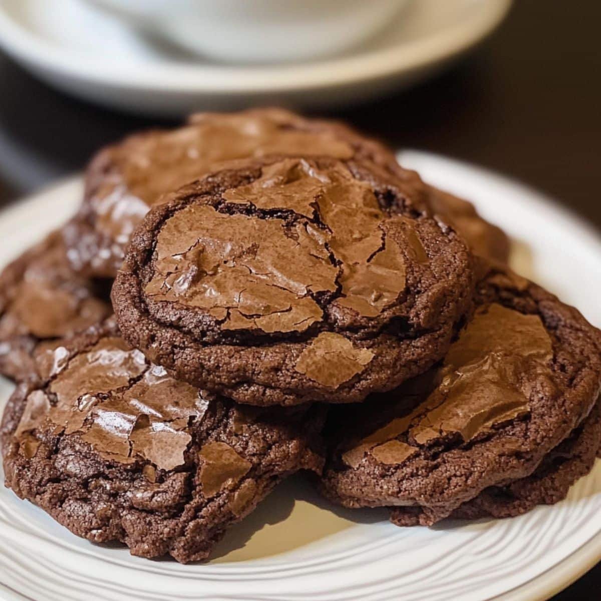 Fudgy homemade brownie mix cookies cooling on a white counter	
