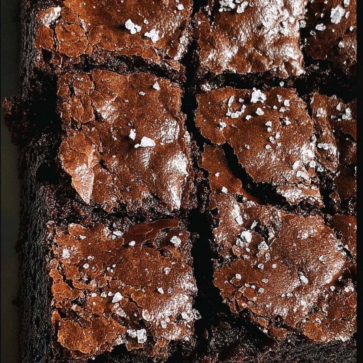 Fudgy homemade flourless brownies stacked on a plate, top-down view