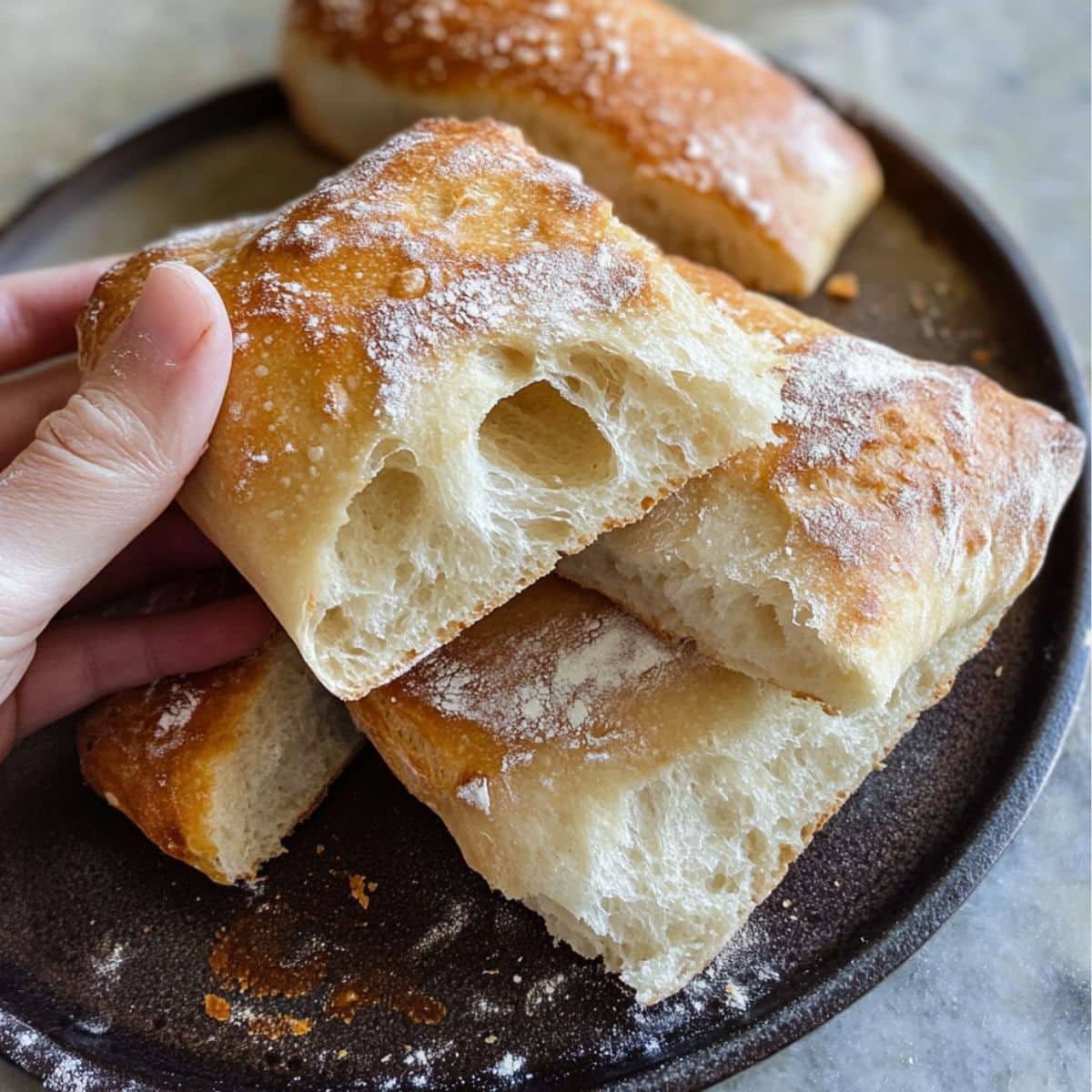 Freshly baked sourdough ciabatta bread 