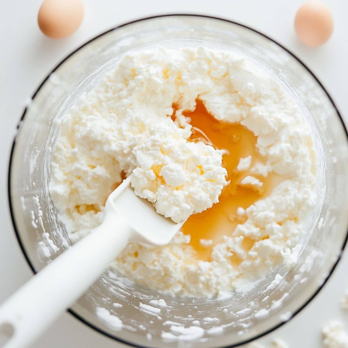 Blending cottage cheese with eggs and maple syrup for brownie batter	