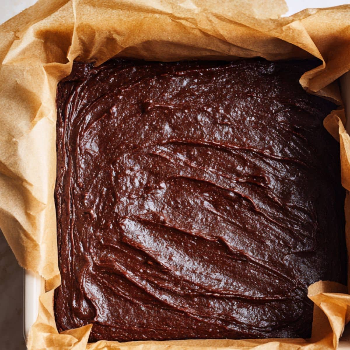 Brownie batter in pan ready for baking	