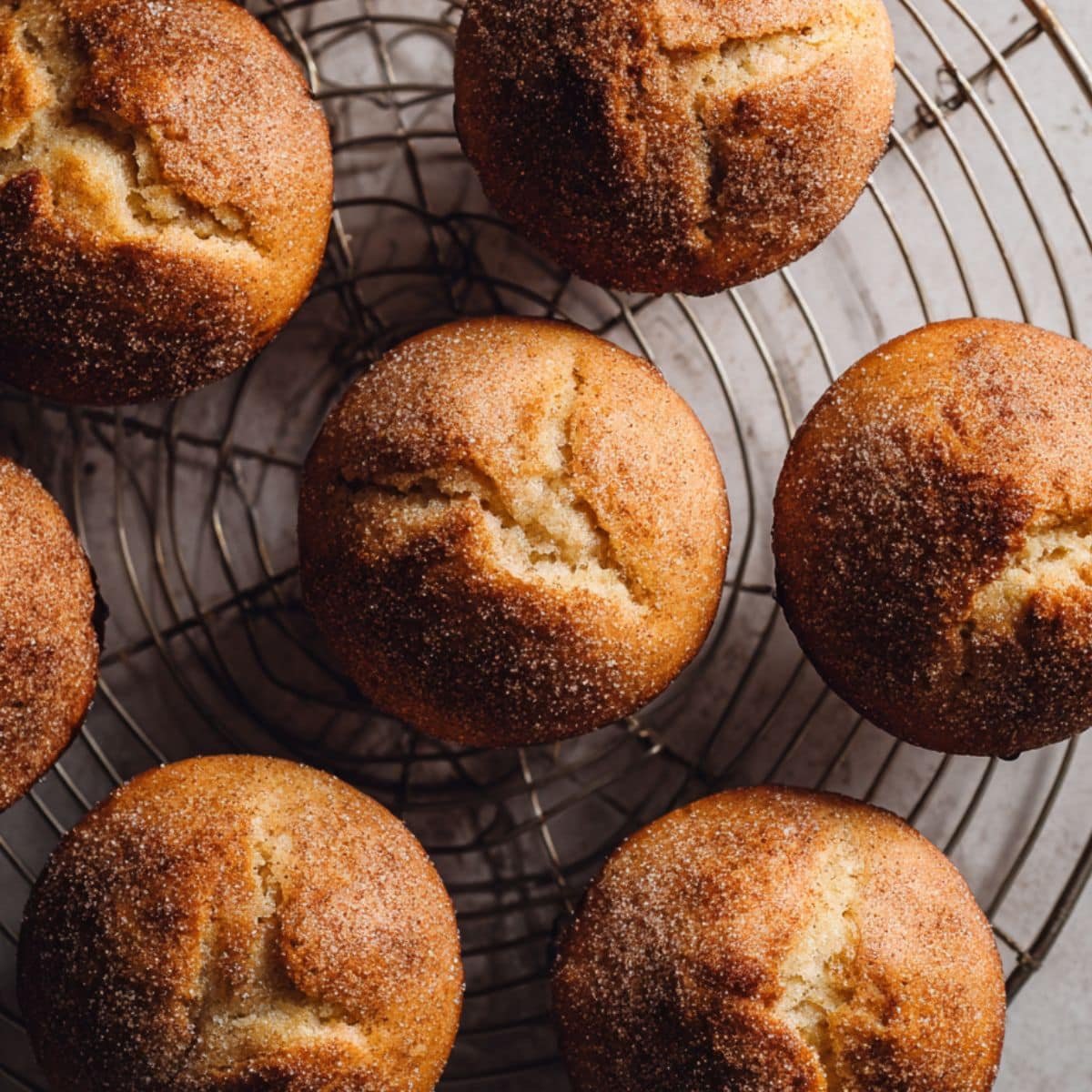 Baked cinnamon muffins cooling on a wire rack	