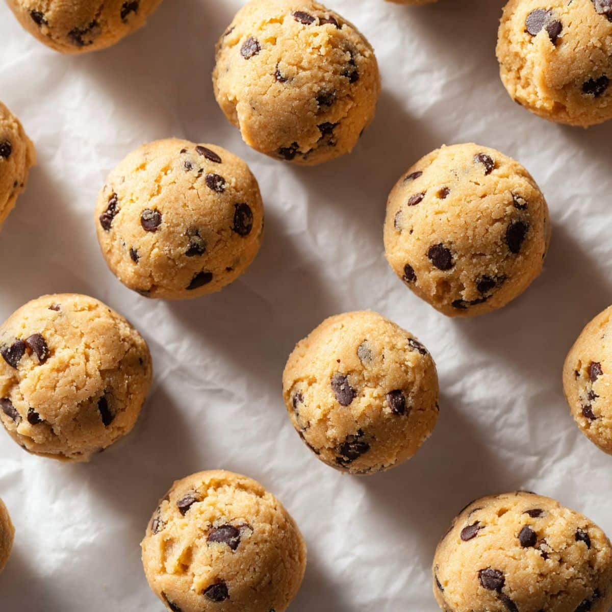 Almond flour and chocolate chips mixed into cookie dough in a bowl