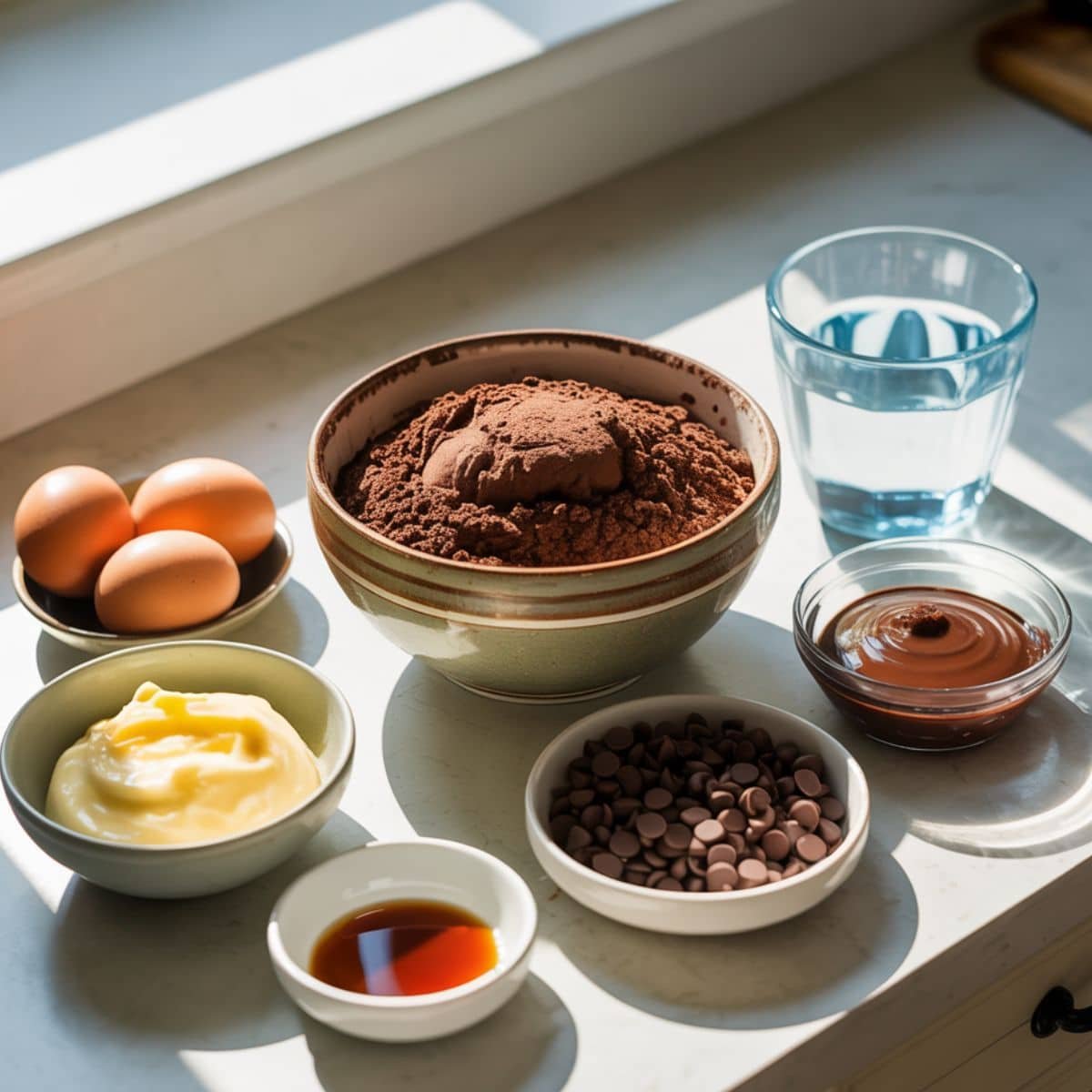 All ingredients for Chocolate Cake Mix with Mayonnaise
