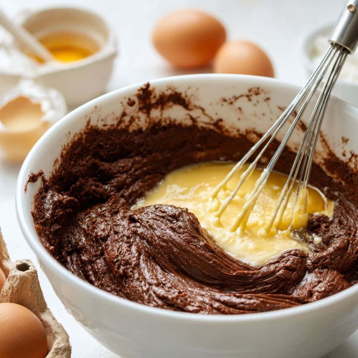 Ingredients being combined in a mixing bowl	
