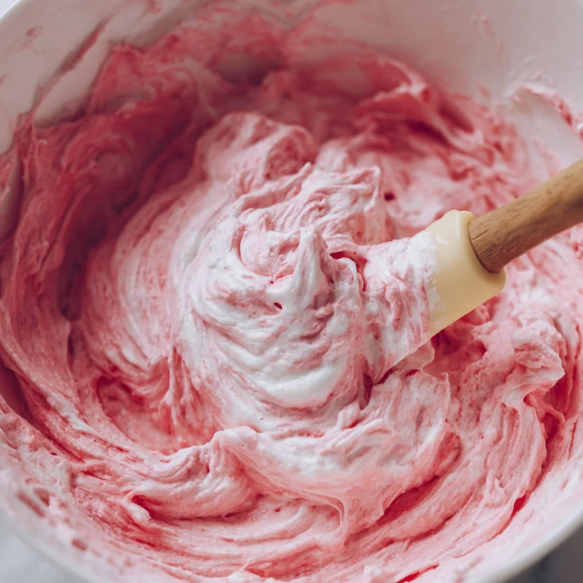 Folding strawberry and cream mixture together	