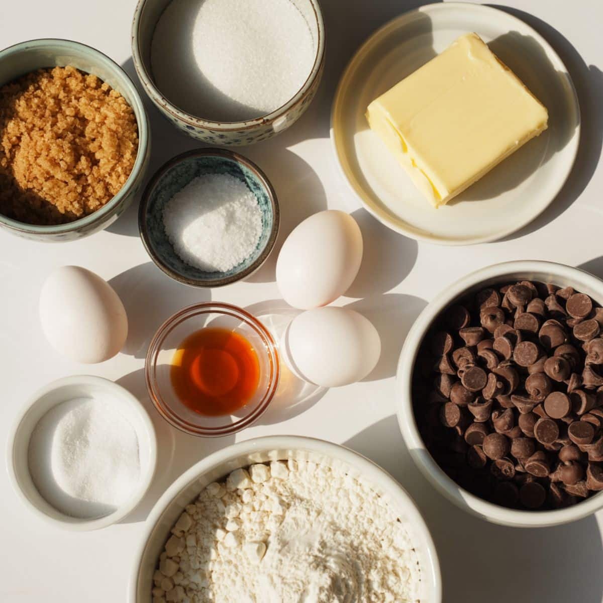 All ingredients laid out for cookie bars recipe	