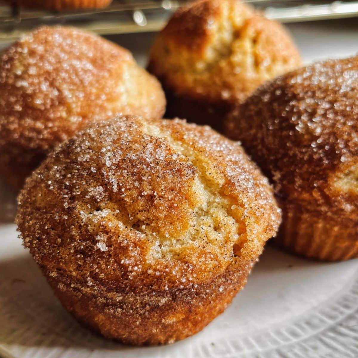 Close-up of Cinnamon Muffins Recipe on white plate sugar topping	