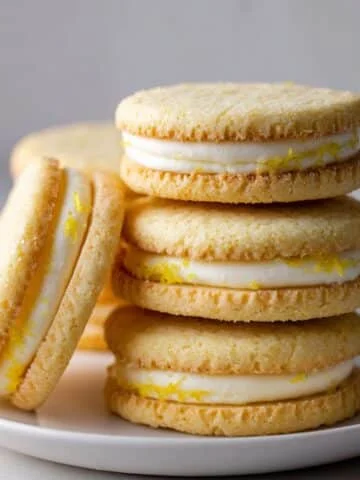 Stack of homemade lemon sandwich cookies