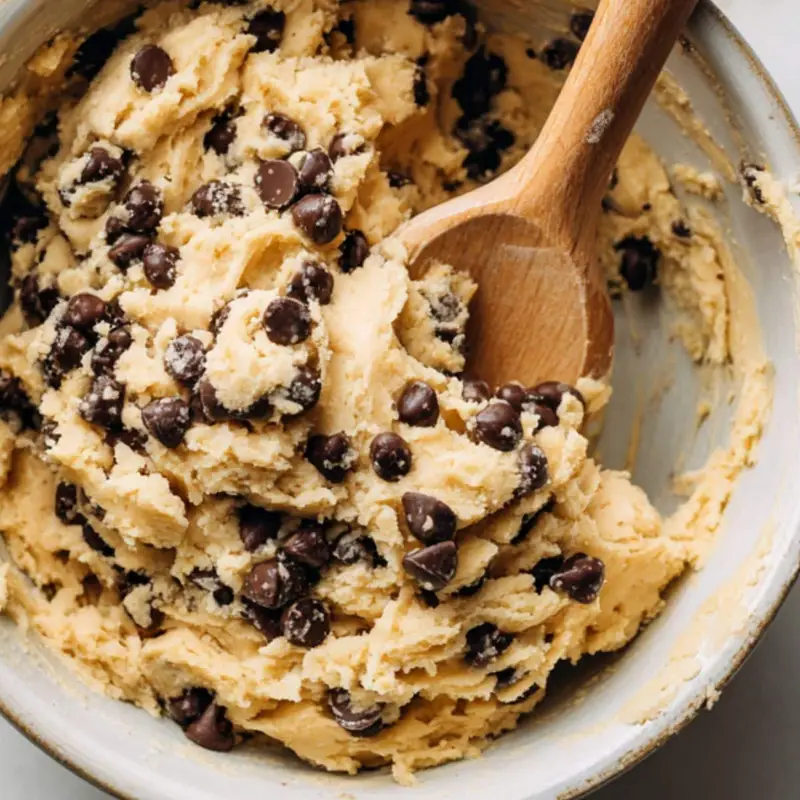Folding chocolate chips into cookie dough	