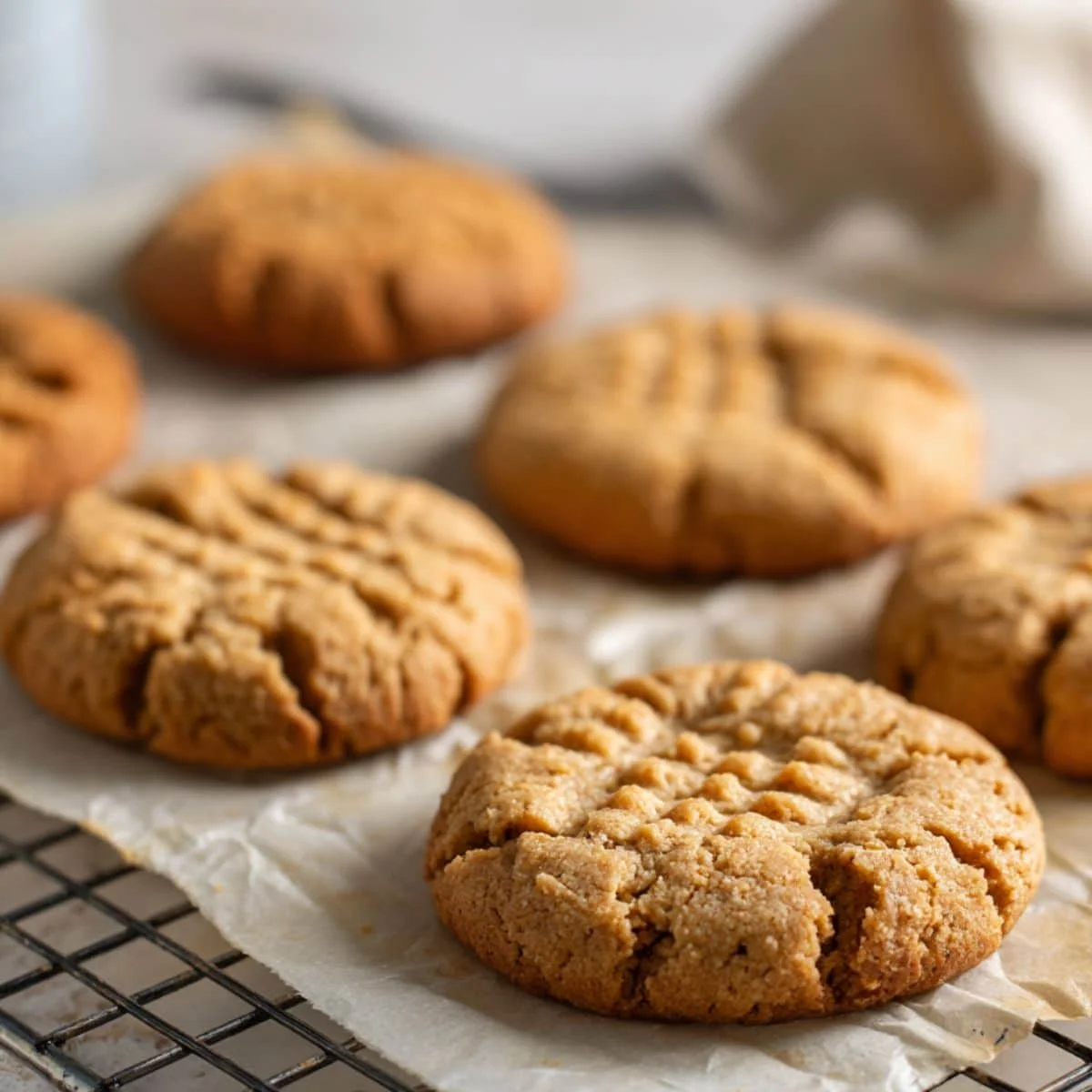 Freshly baked keto cookies cooling on a wire rack	