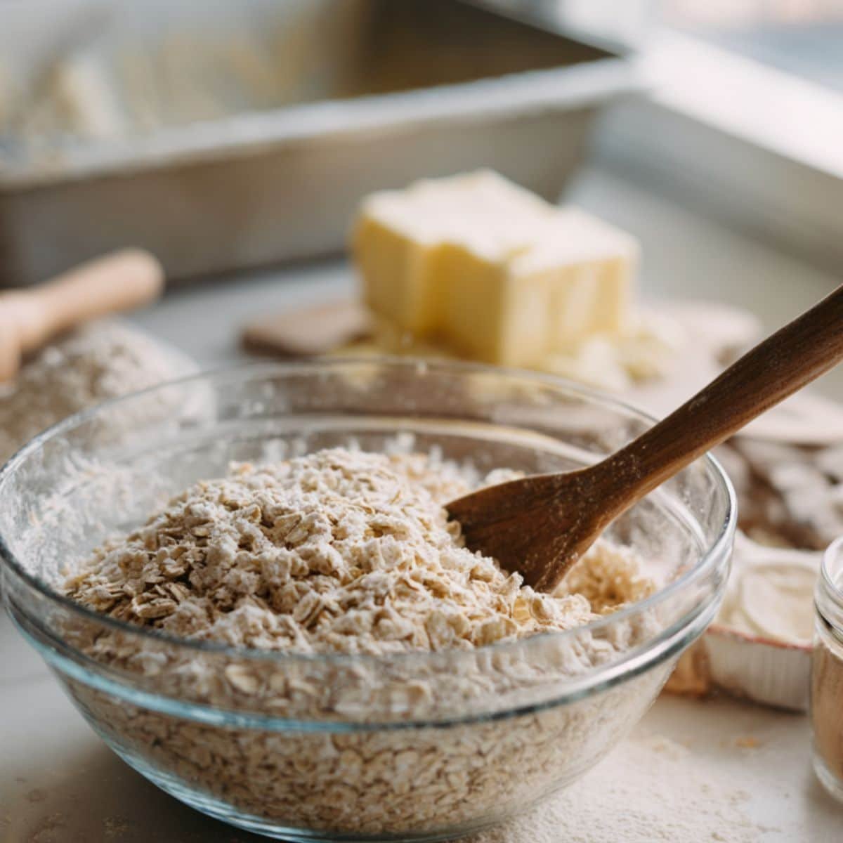 Oats soaking and batter being mixed	
