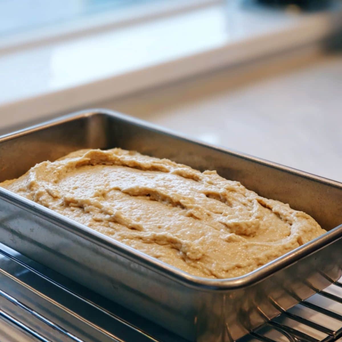 Batter in pan ready to bake	