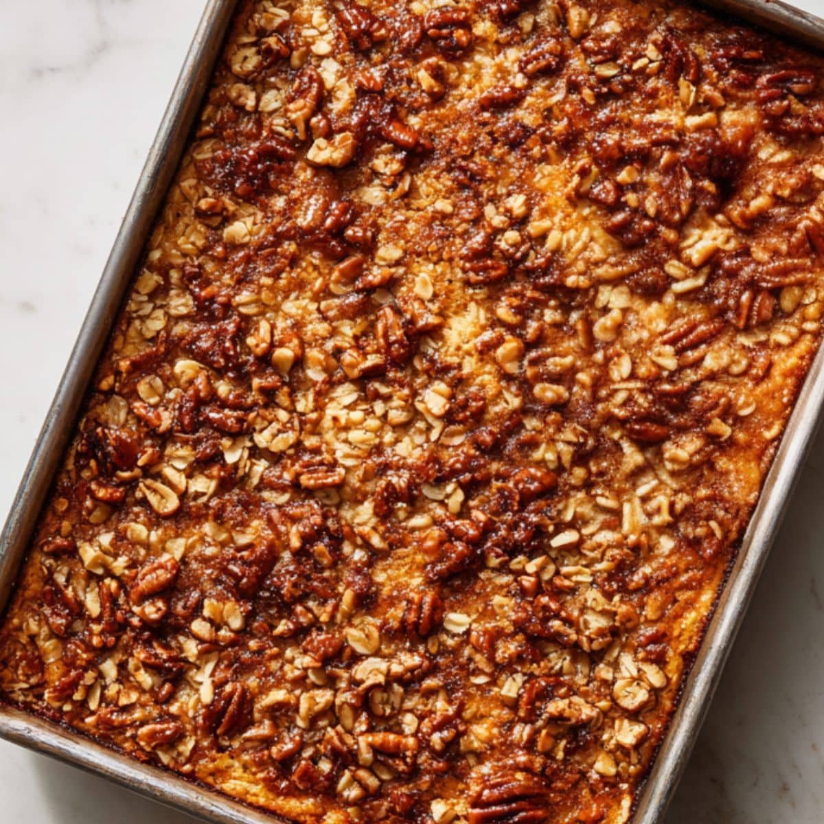 Spreading coconut topping over hot cake	