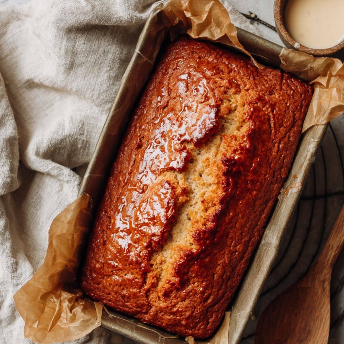 Pouring batter and finishing glazed loaf	