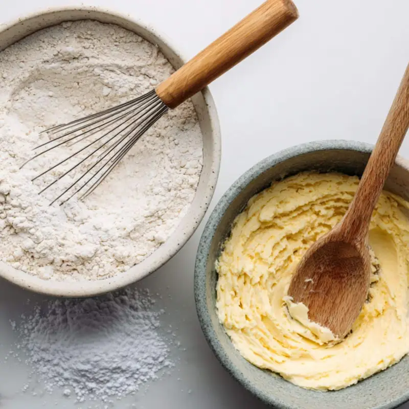 Mixing dry ingredients for cookie cake	