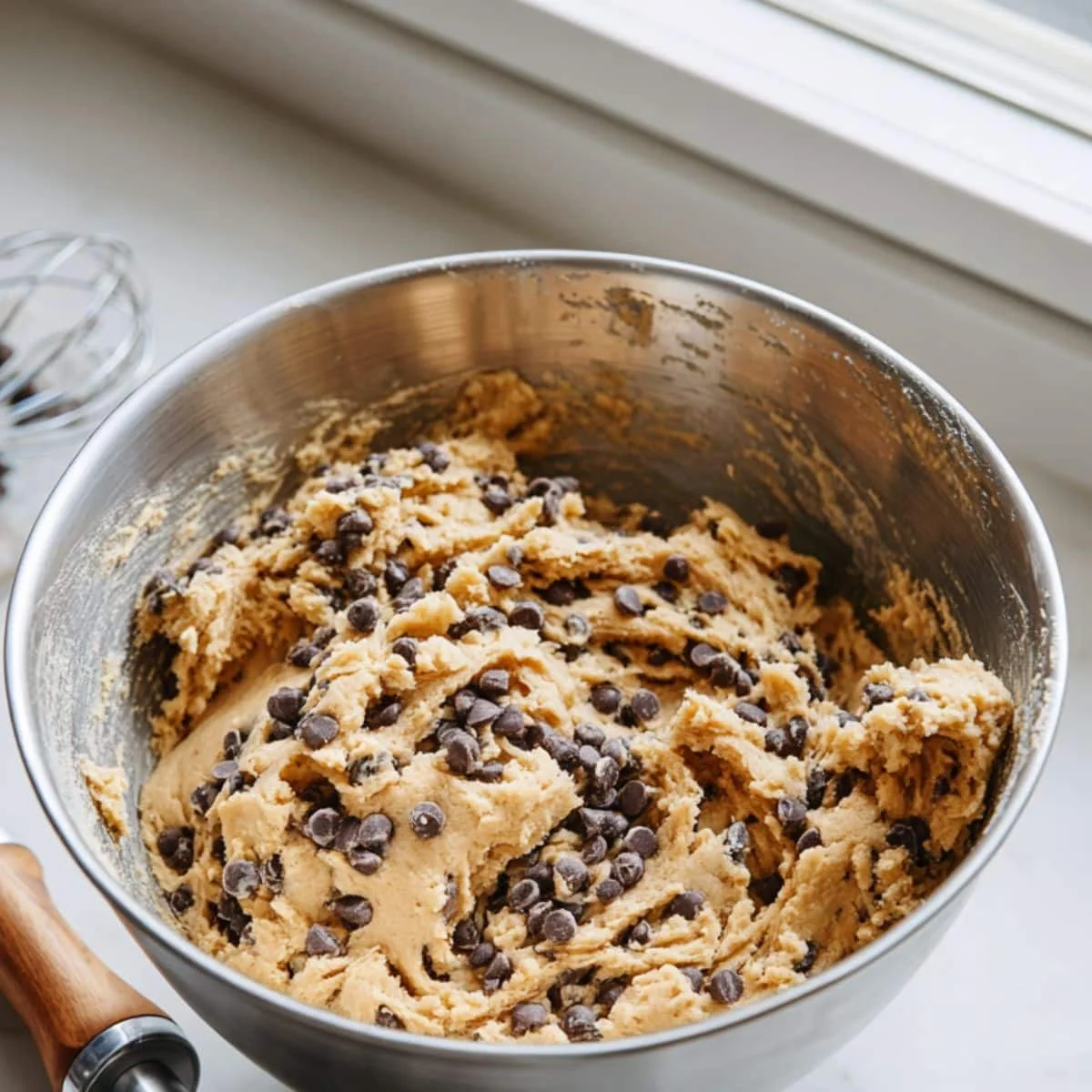 Mixing cookie dough with mixer in a bowl	