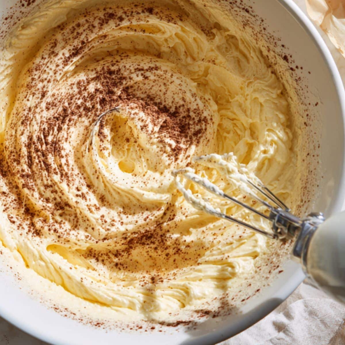 Batter being mixed for Chocolate Basque Cheesecake
