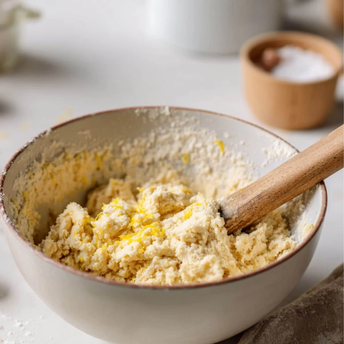 Mixing lemon cookie dough in a bowl	