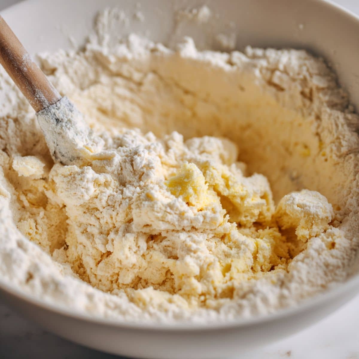 Mixing biscuit dough in a bowl	