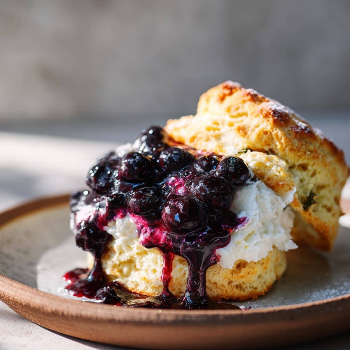 Assembling blueberry shortcake layers	
