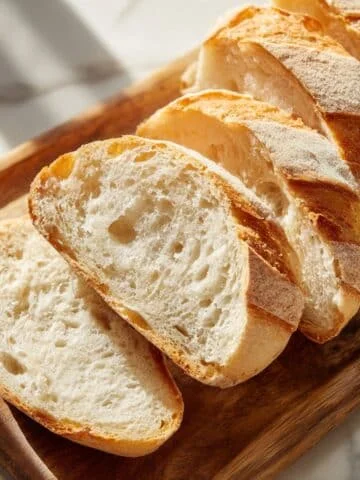 sourdough French bread on a white kitchen counter