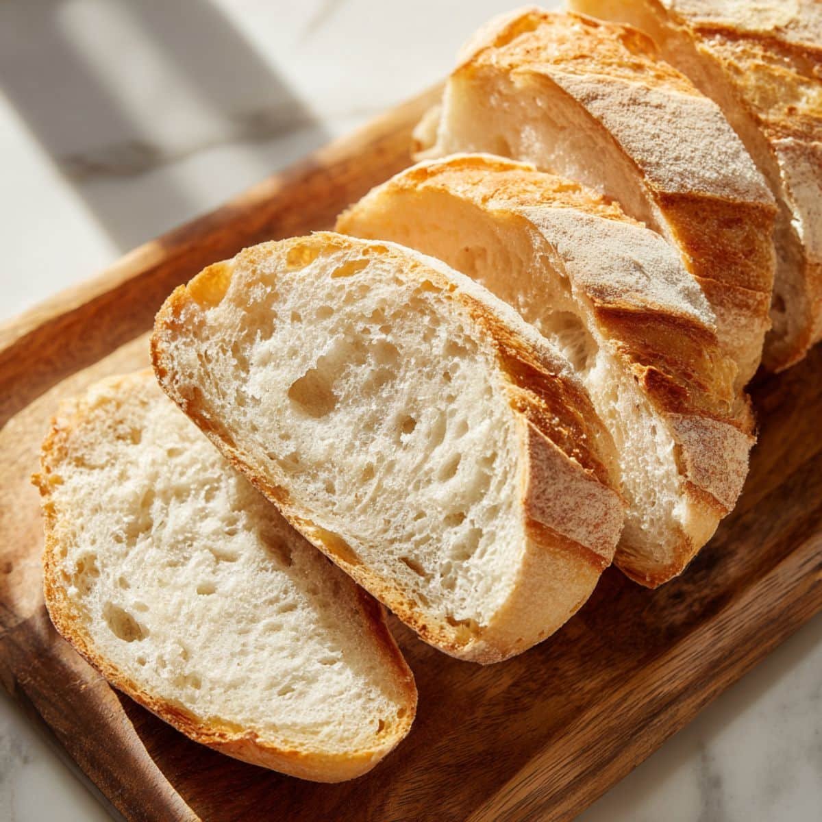 sourdough French bread on a white kitchen counter	