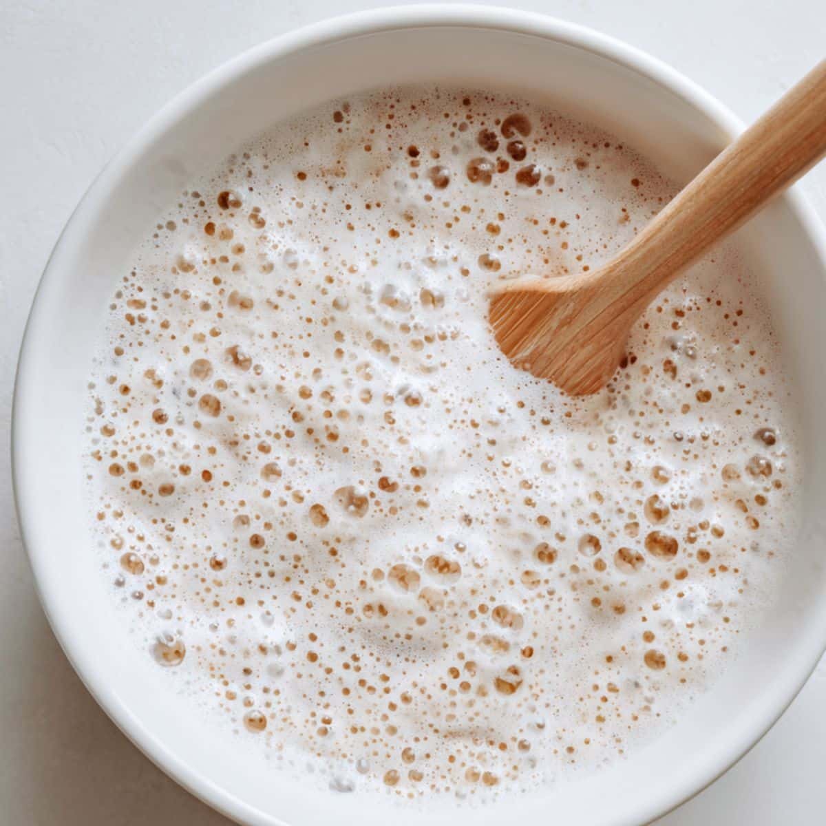 Mixing sourdough starter and flour for sponge	