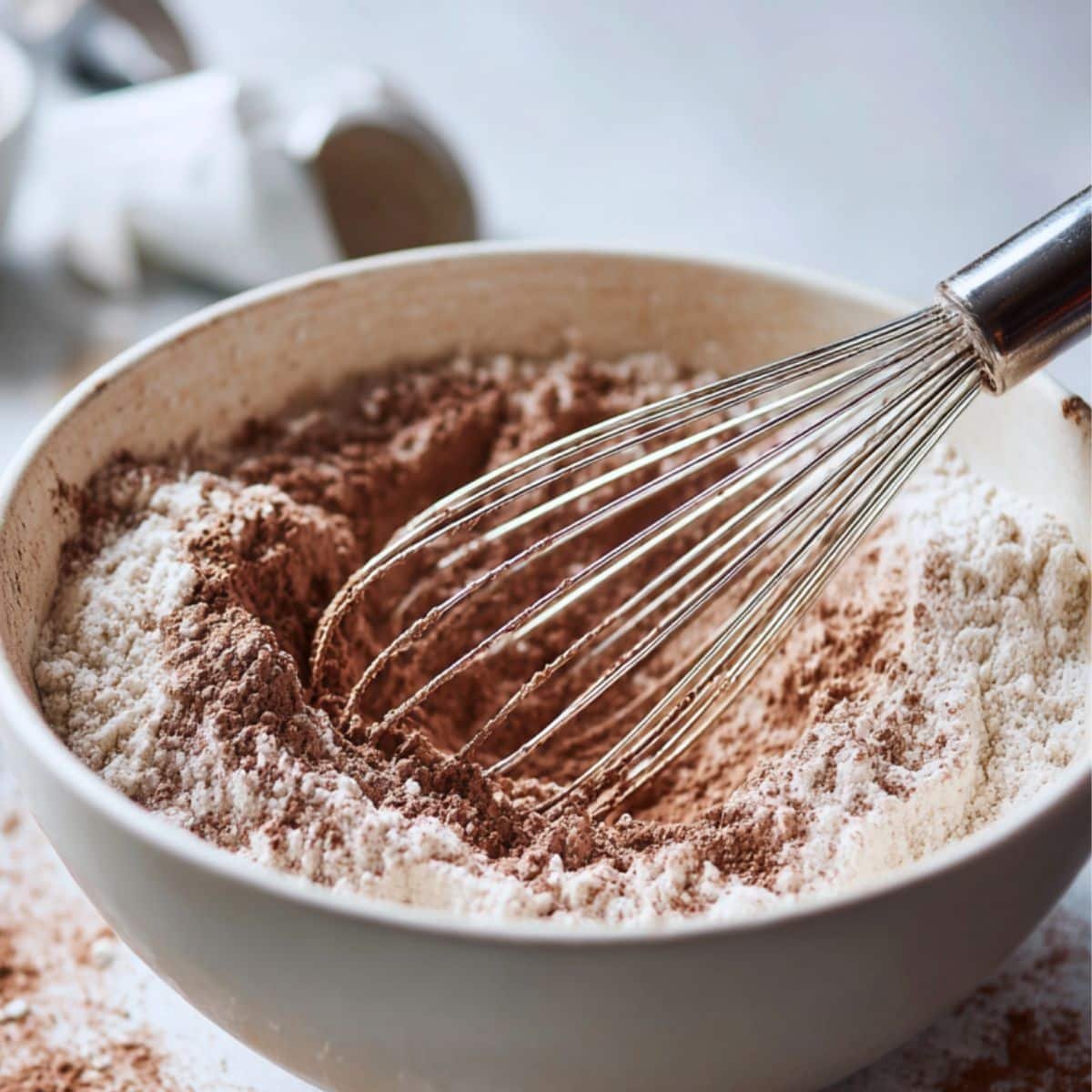 Dry ingredients being whisked in a bowl