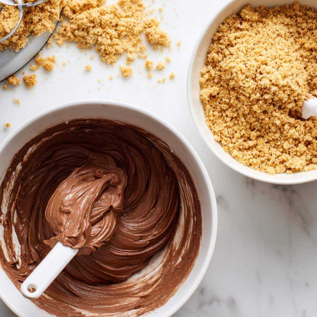 Nutella buttercream and hazelnut praline in bowls	